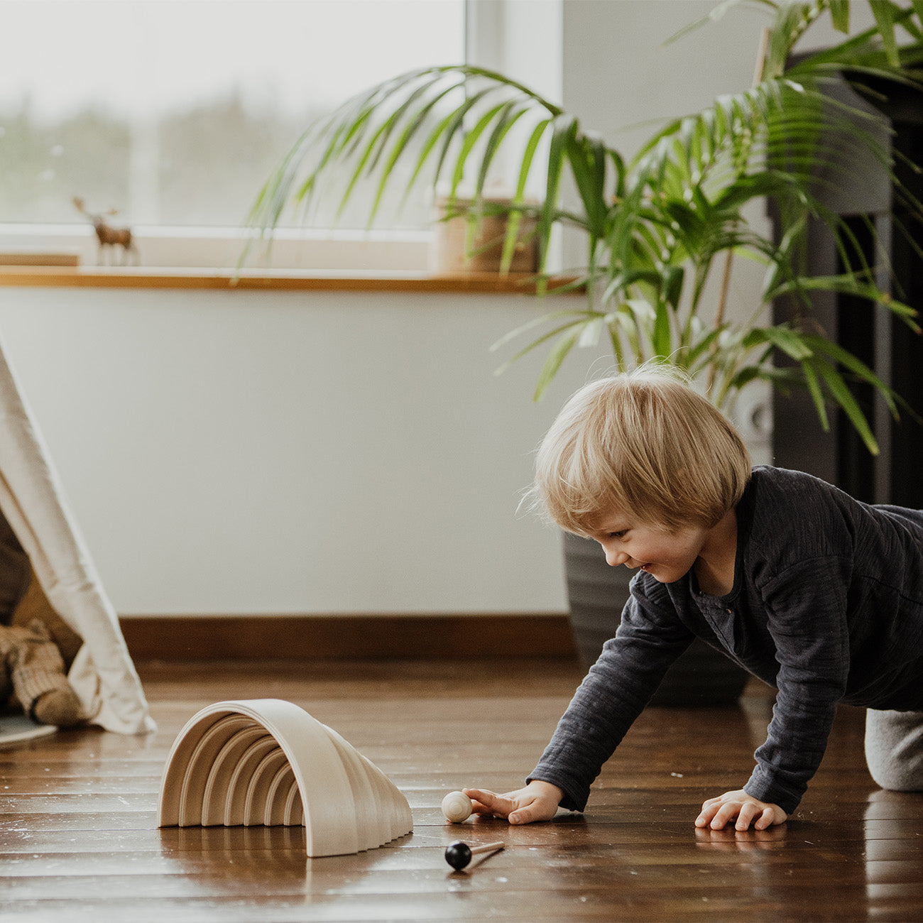 Curcubeu Montessori din lemn natur, 9 piese, leg&go