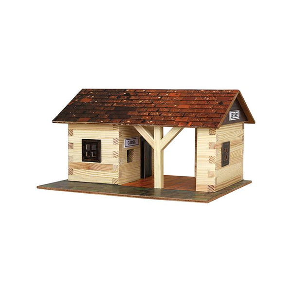 Set constructie arhitectura Gara mica, 115 piese din lemn, Walachia - Manute Creative