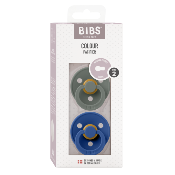 BIBS - Set 2 suzete Colour Latex, tetina rotunda, 6 luni +-Pine/Cornflower