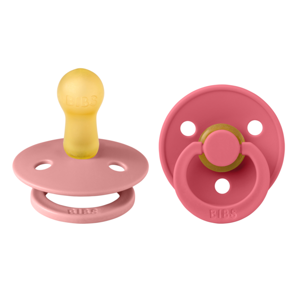 BIBS - Set 2 suzete Colour Latex, tetina rotunda, 6 luni +-Dusty Pink/Coral