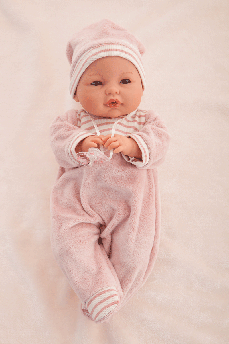 Papusa fetita Bimba cu paturica in pijama roz cu mecanism de plans, 37 cm, +3 ani, Antonio Juan