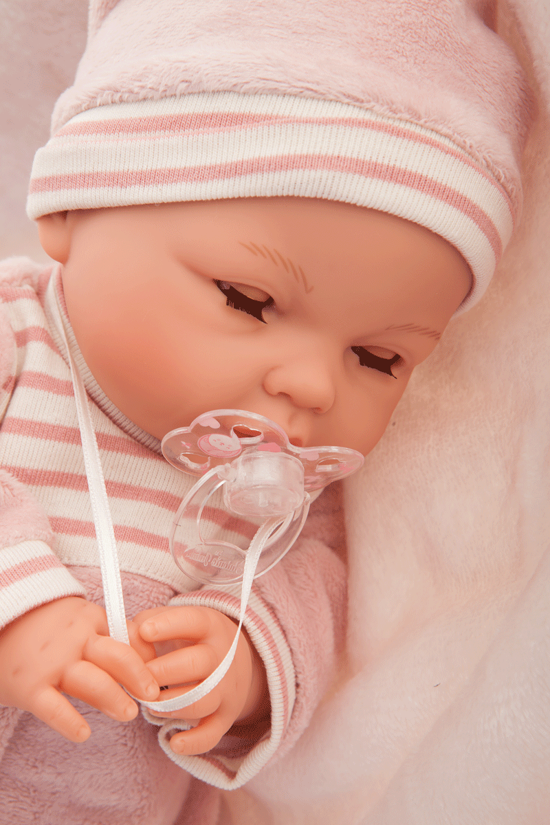 Papusa fetita Bimba cu paturica in pijama roz cu mecanism de plans, 37 cm, +3 ani, Antonio Juan