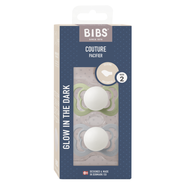 Bibs - Set 2 suzete Fosforencente Couture GLOW  Silicon, tetina anatomica, 6 luni +
