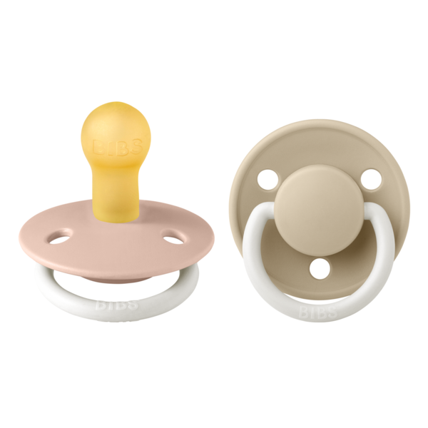 BIBS - Set 2 suzete Fosforescente De Lux Glow Latex, tetina rotunda, 0 luni +-Blush/Vanilla