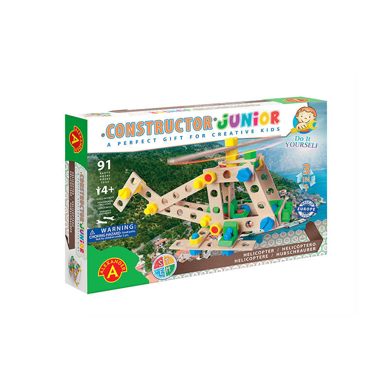 Set constructie 80 piese din lemn Constructor Junior- Elicopter 3 in 1, +4 ani, Alexander