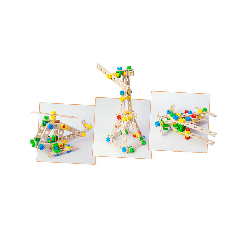 Set constructie 80 piese din lemn Constructor Junior- Elicopter 3 in 1, +4 ani, Alexander