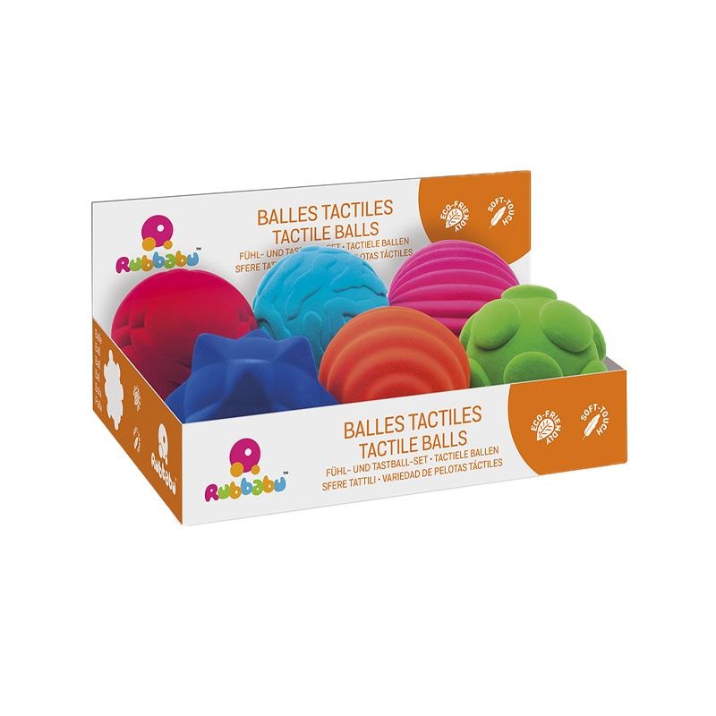 Set 6 mingiute colorate tactile din cauciuc natural, Rubbabu - Manute Creative