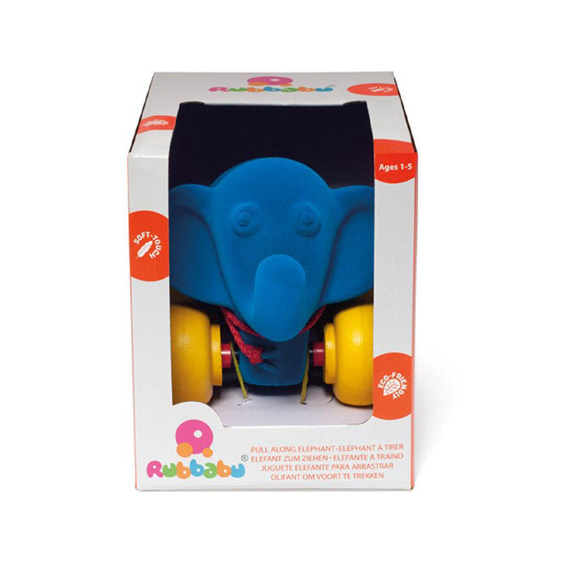Jucarie de tras din cauciuc natural, Elefant, albastru, 19 cm,  1an + Rubbabu