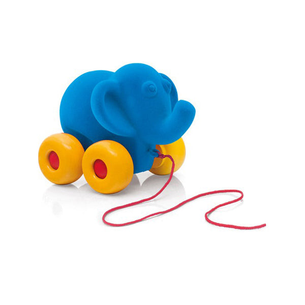 Jucarie de tras din cauciuc natural, Elefant, albastru, 19 cm,  1an + Rubbabu