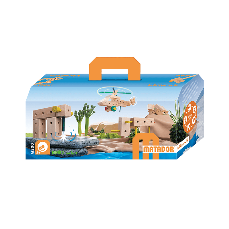 Set cuburi de constructie din lemn Maker 300, +3 ani, Matador