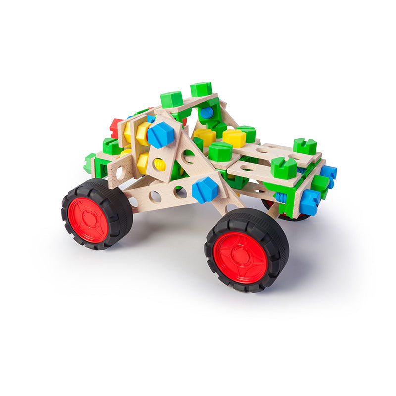 Set constructie 90 piese din lemn Constructor Junior- 3 in 1 Vehicule off road, Alexander