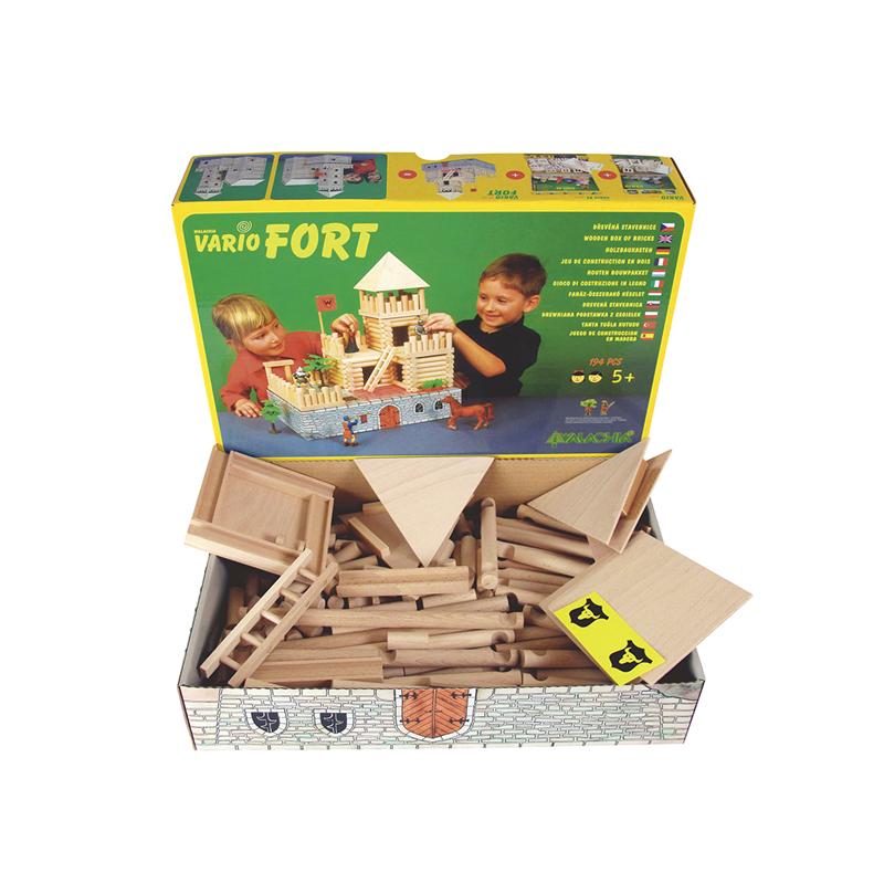Set constructie arhitectura Vario Fort, 194 piese din lemn, Walachia - Manute Creative