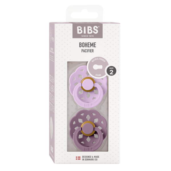 BIBS - Set 2 suzete Boheme Latex, tetina rotunda, 6 luni +-Mauve/Violet Sky