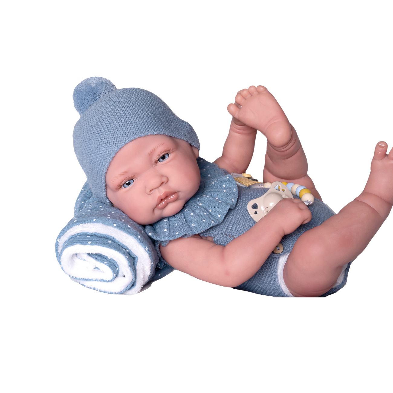 Papusa Realista Reborn Nou Nascut, Cu Paturica Albastra, 42 cm, Antonio Juan