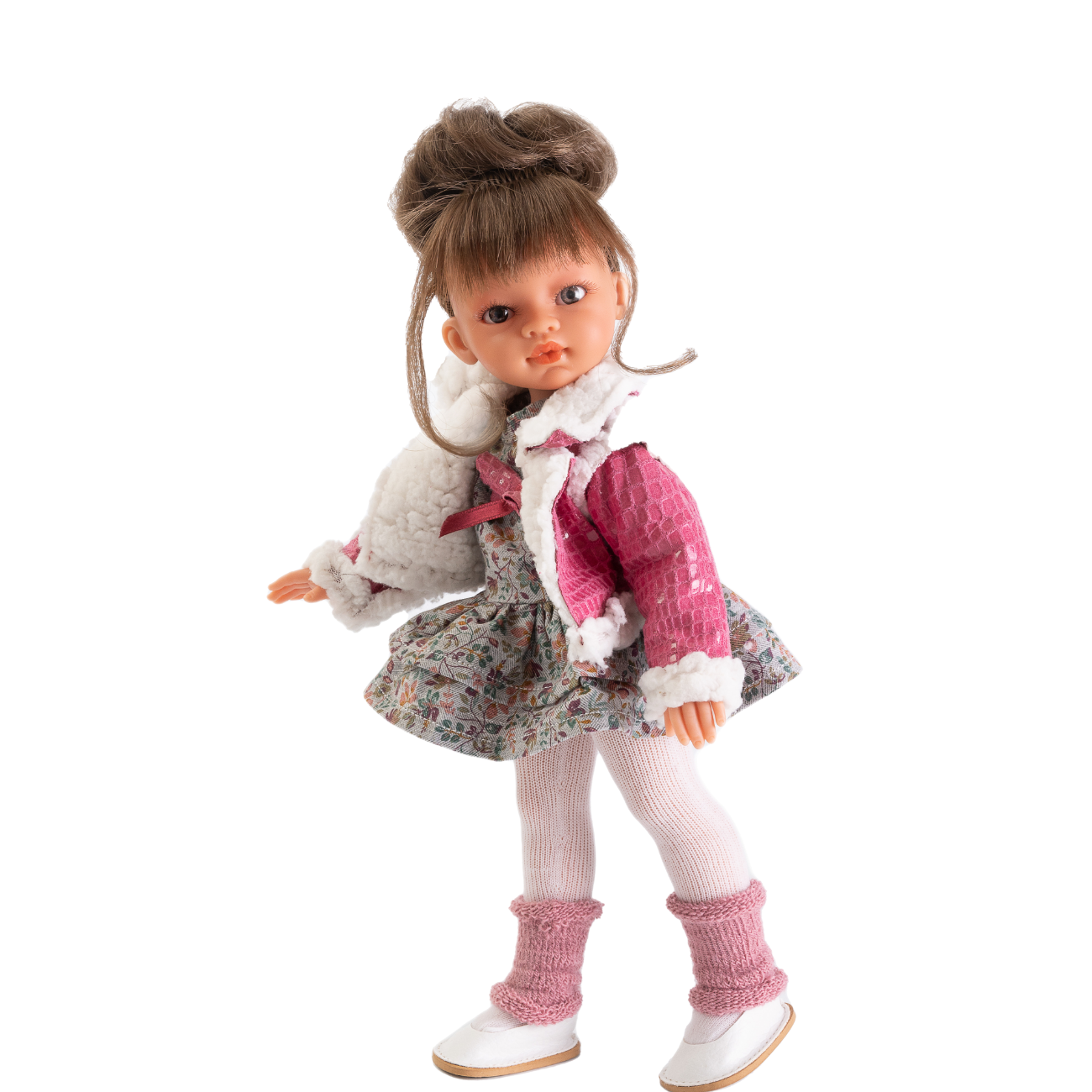 Papusa fetita Emily cu coc si jacheta, 33 cm, Antonio Juan