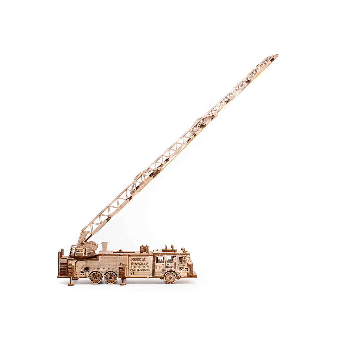 Puzzle 3D cu mecanism, din lemn, FIRE TRUCK, 439 piese, EWA