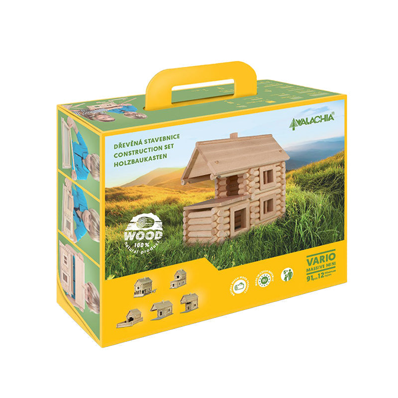 Set constructie arhitectura Vario Massive Mini, 91 piese mari din lemn, Walachia
