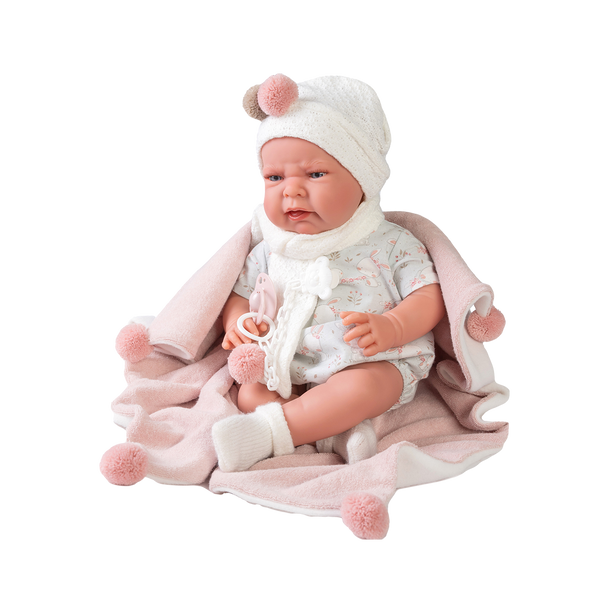 Papusa Bebe Realist Lea Cu Paturica Pufoasa, 42 cm, Antonio Juan