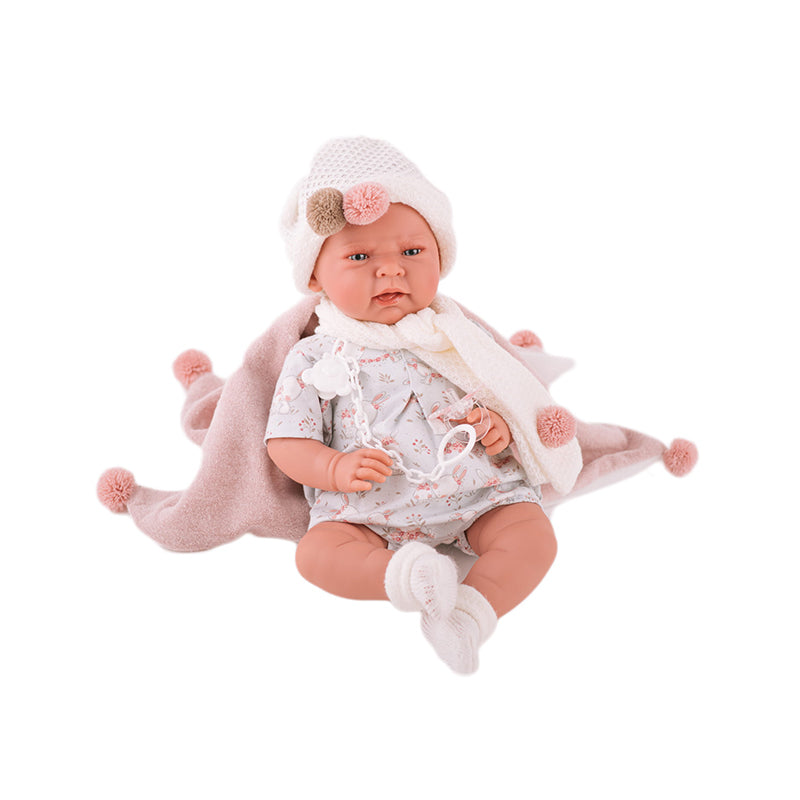 Papusa Bebe Realist Lea Cu Paturica Pufoasa, 42 cm, Antonio Juan