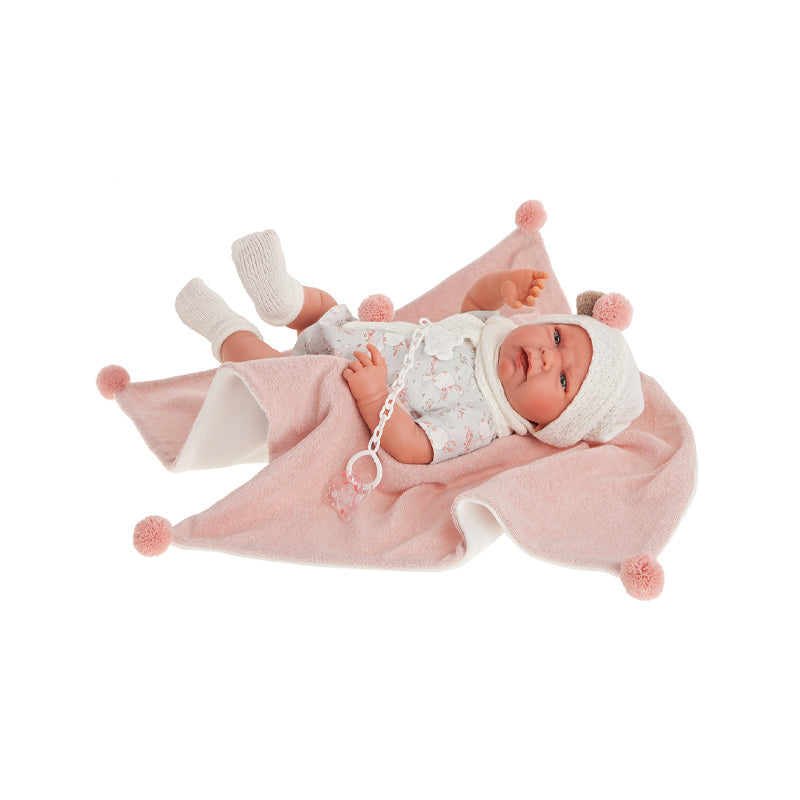 Papusa Bebe Realist Lea Cu Paturica Pufoasa, 42 cm, Antonio Juan