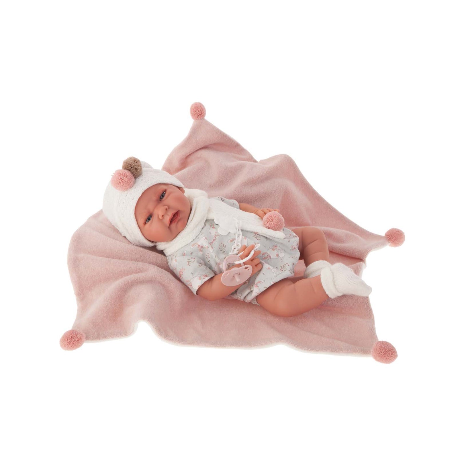 Papusa Bebe Realist Lea Cu Paturica Pufoasa, 42 cm, Antonio Juan