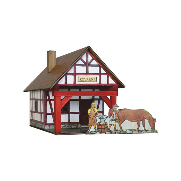 Set constructie arhitectura Fierarie cu grinzi, 39 piese din lemn, Walachia - Manute Creative