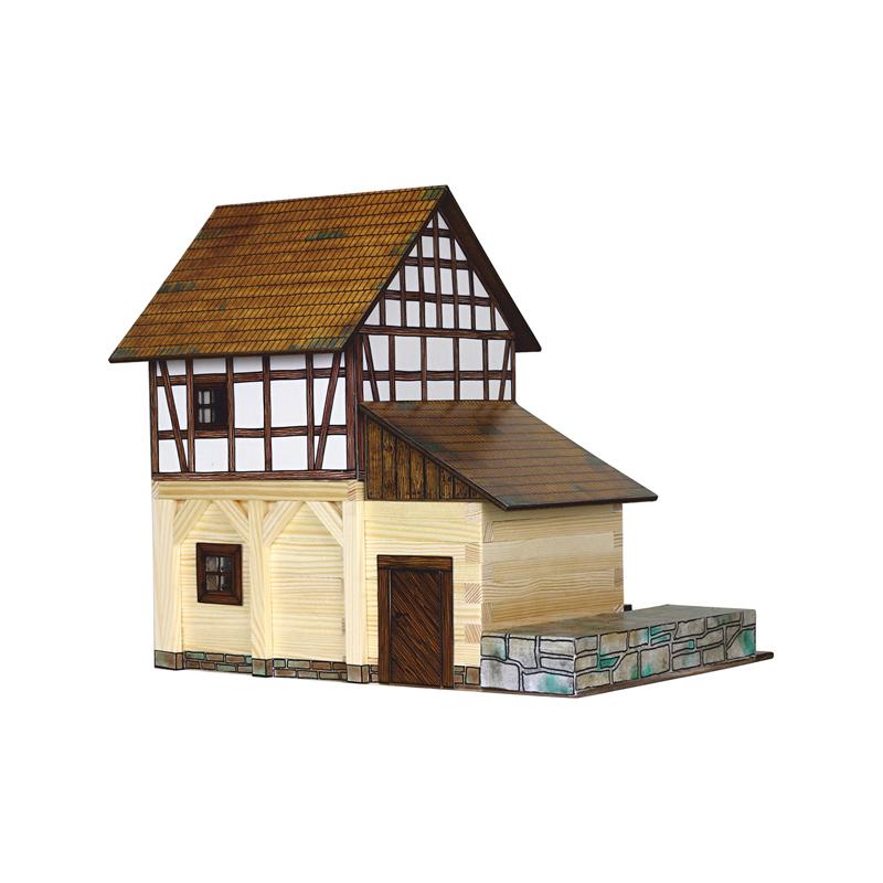Set constructie arhitectura Moara de apa cu grinzi, 172 piese din lemn, Walachia - Manute Creative