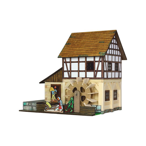 Set constructie arhitectura Moara de apa cu grinzi, 172 piese din lemn, Walachia - Manute Creative