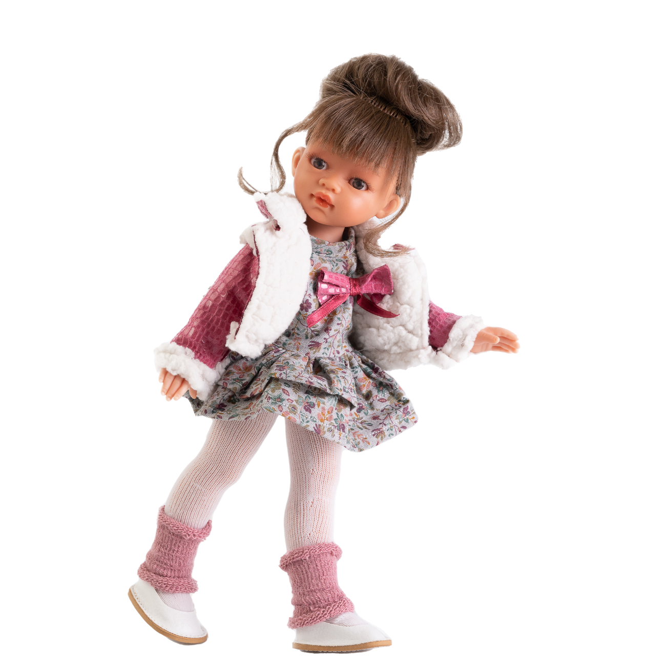 Papusa fetita Emily cu coc si jacheta, 33 cm, Antonio Juan