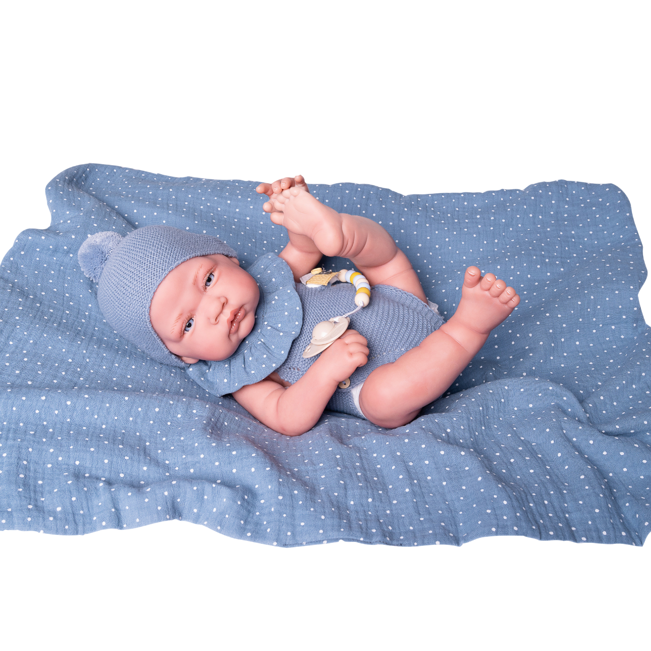 Papusa Realista Reborn Nou Nascut, Cu Paturica Albastra, 42 cm, Antonio Juan