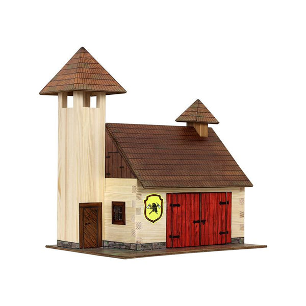Set constructie arhitectura Statie de pompieri, 128 piese din lemn, Walachia - Manute Creative