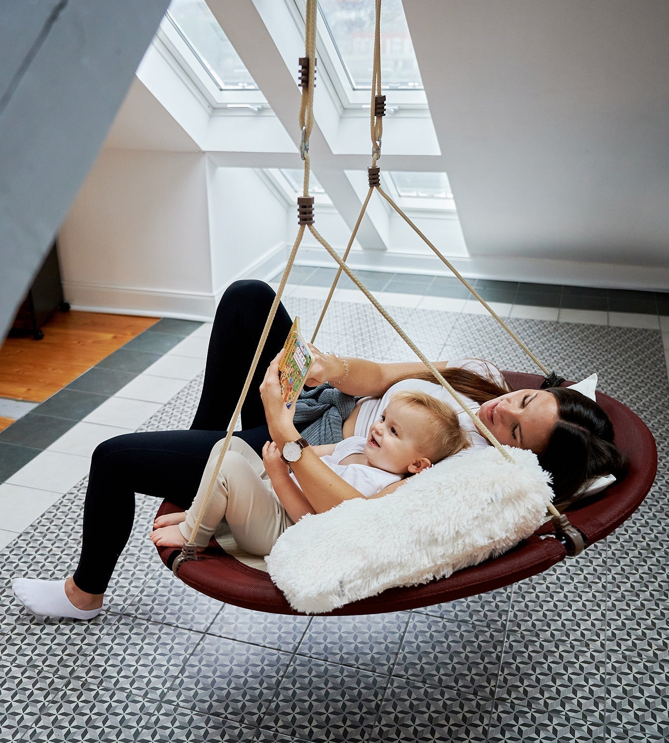 Leagan Cuib ø90 Cm, Crem/Bordeaux