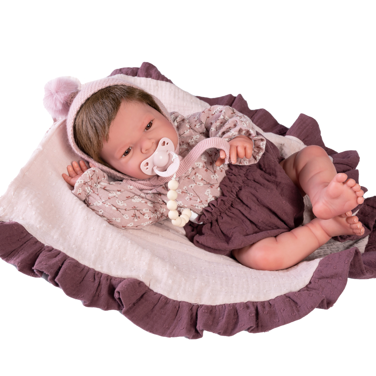 Papusa Reborn Lea Cu Paturica Mov, 42 cm, Antonio Juan