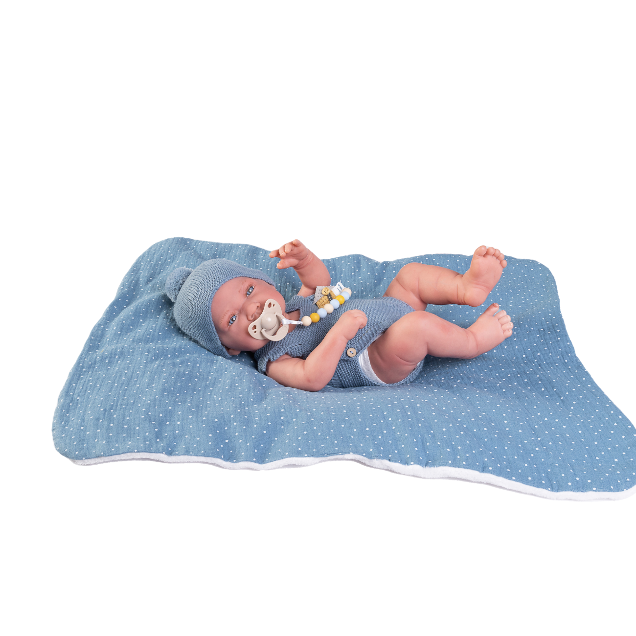 Papusa Realista Reborn Nou Nascut, Cu Paturica Albastra, 42 cm, Antonio Juan
