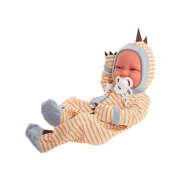 Papusa baietel Bebelus nou nascut, Carlo cu pijama dinozaur, 42 cm, Antonio Juan