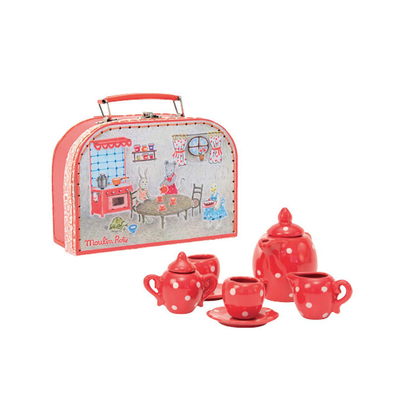 Valiza set ceai, La Grande Famillie, rosie, 3 ani+ Moulin Roty