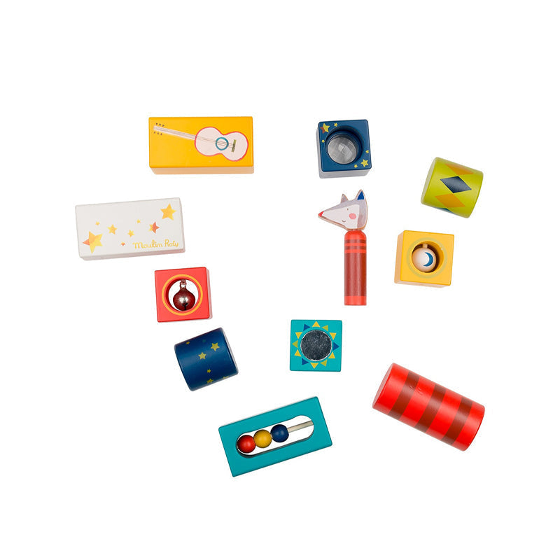Cuburi interactive din lemn, pentru construit, 1 an+ Moulin Roty