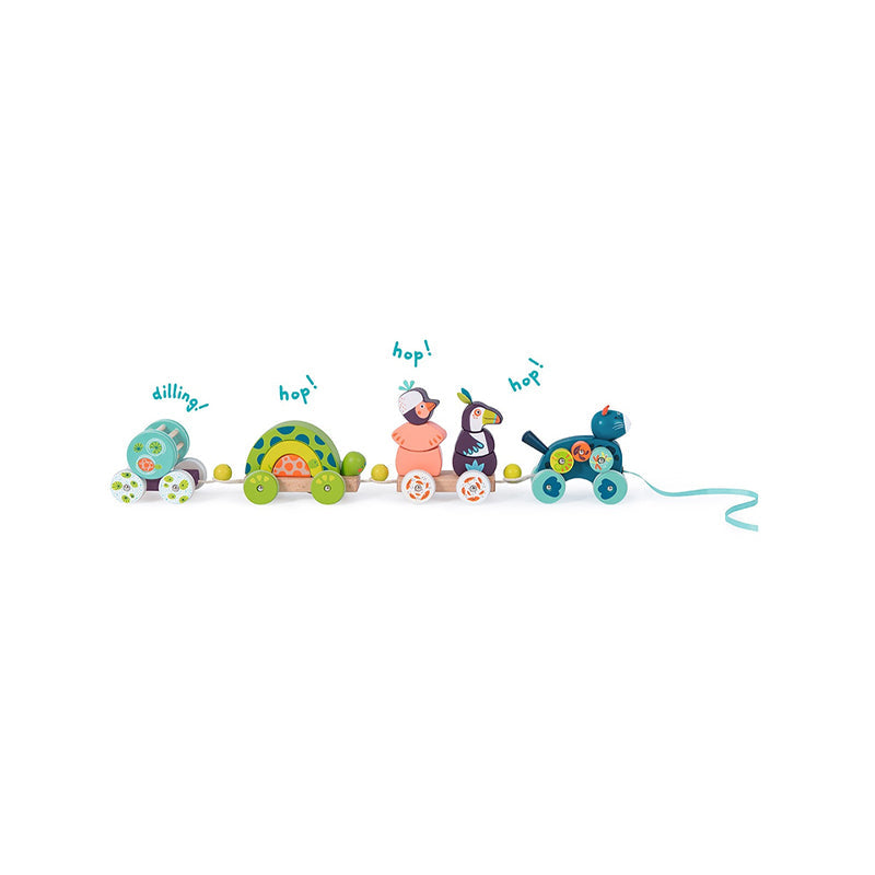 Trenulet interactiv din lemn cu animalele junglei, 10 luni +, Moulin Roty