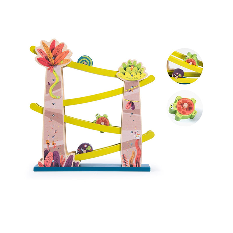 Cascada interactiva din lemn cu animalute, Dans le Jungle, Moulin Roty