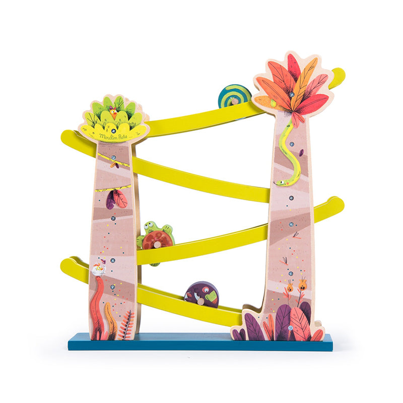 Cascada interactiva din lemn cu animalute, Dans le Jungle, Moulin Roty