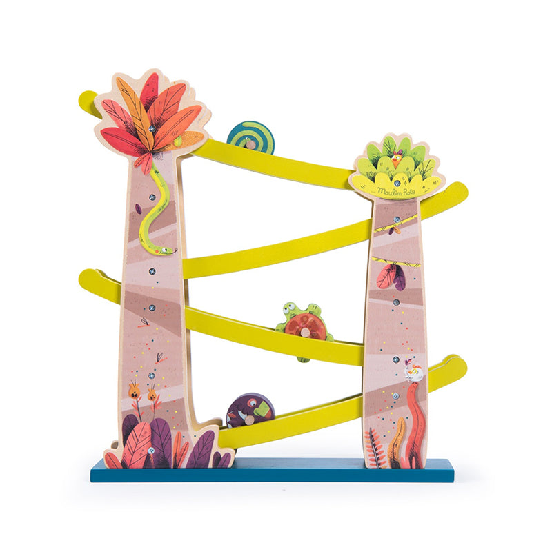 Cascada interactiva din lemn cu animalute, Dans le Jungle, Moulin Roty
