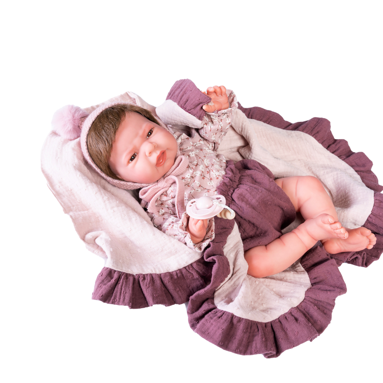 Papusa Reborn Lea Cu Paturica Mov, 42 cm, Antonio Juan