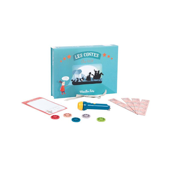 Cinema la cutie, lanterna proiectie diapozitive 5 povesti Les Contes, 4 ani+, Moulin Roty - Manute Creative