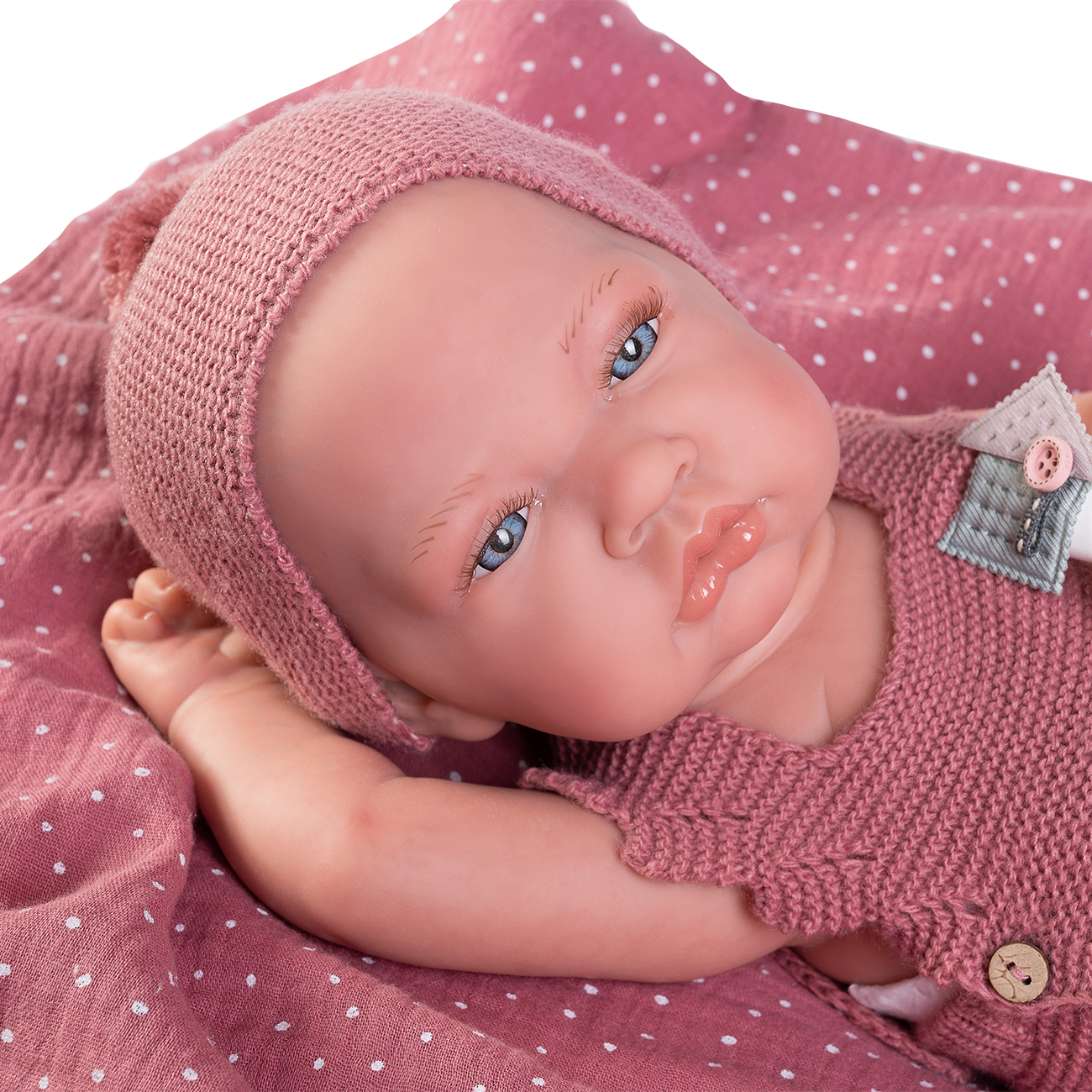 Papusa Realista Reborn Nou Nascut, Cu Paturica Roz, 42 cm, Antonio Juan