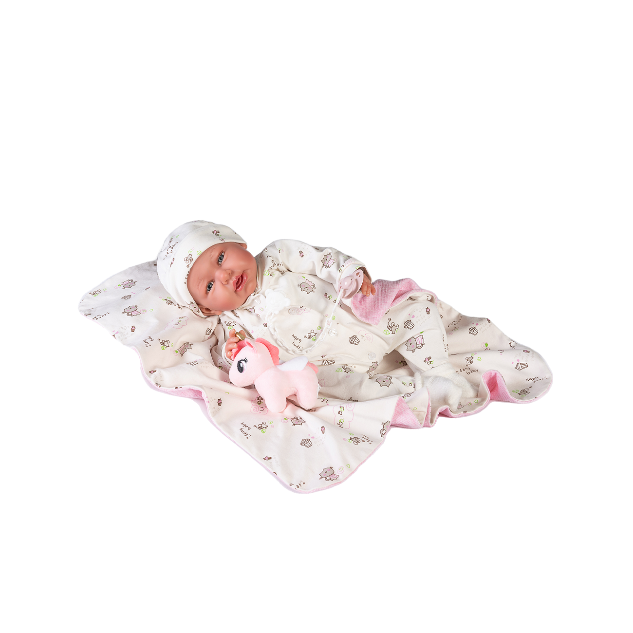 Papusa Primul meu Reborn Daniela cu paturica cu pisicute, alb-roz pal, Antonio Juan