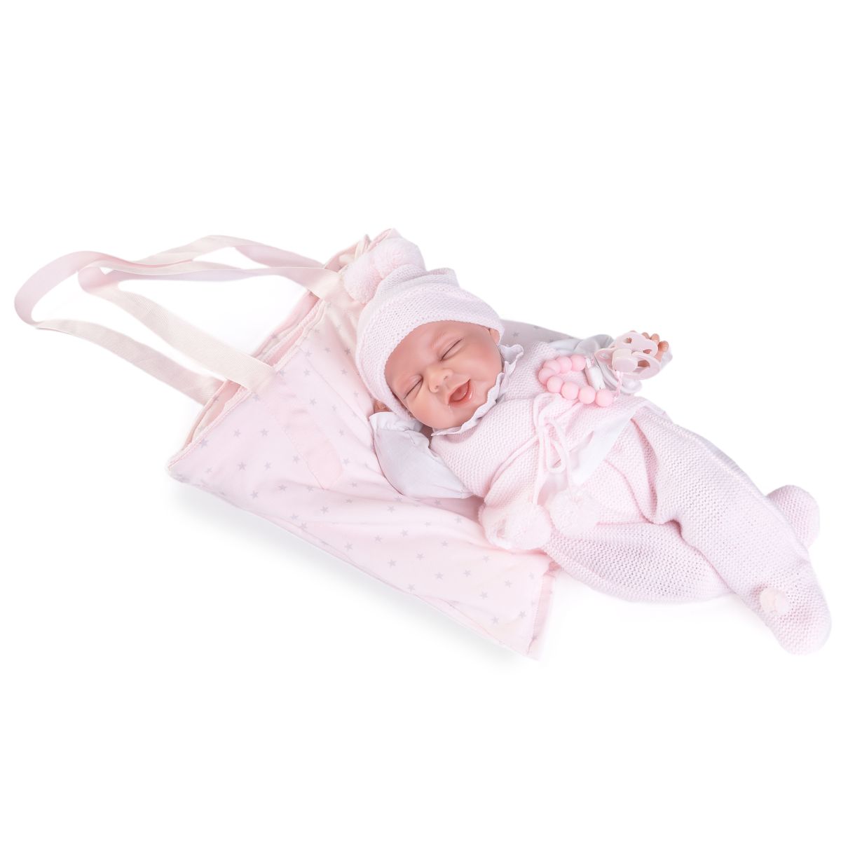 Papusa Bebe Little Reborn Fetita Lluna, cu Gentuta de Umar pentru Transport, 33 cm, +3 ani, Antonio Juan