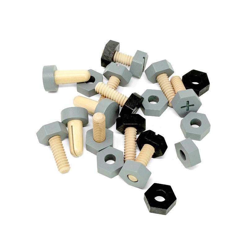 Suruburi, piulite, bolduri de jucarie, din lemn, MamaMemo