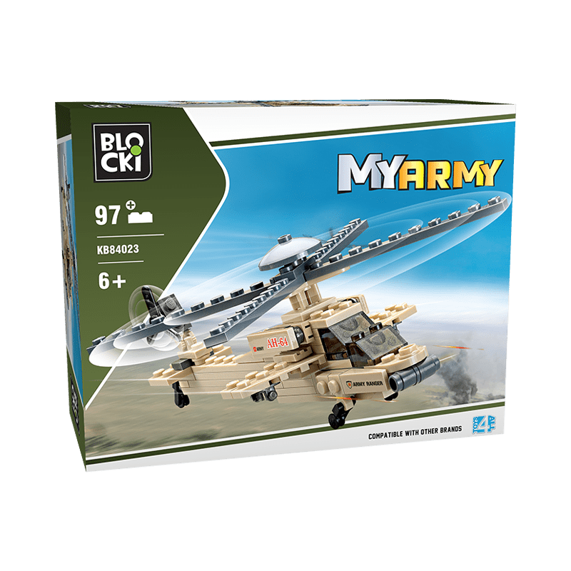 Set cuburi constructie MyArmy Elicopter militar, 97 piese, Blocki