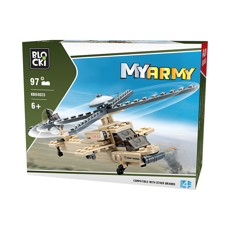 Set cuburi constructie MyArmy Elicopter militar, 97 piese, Blocki