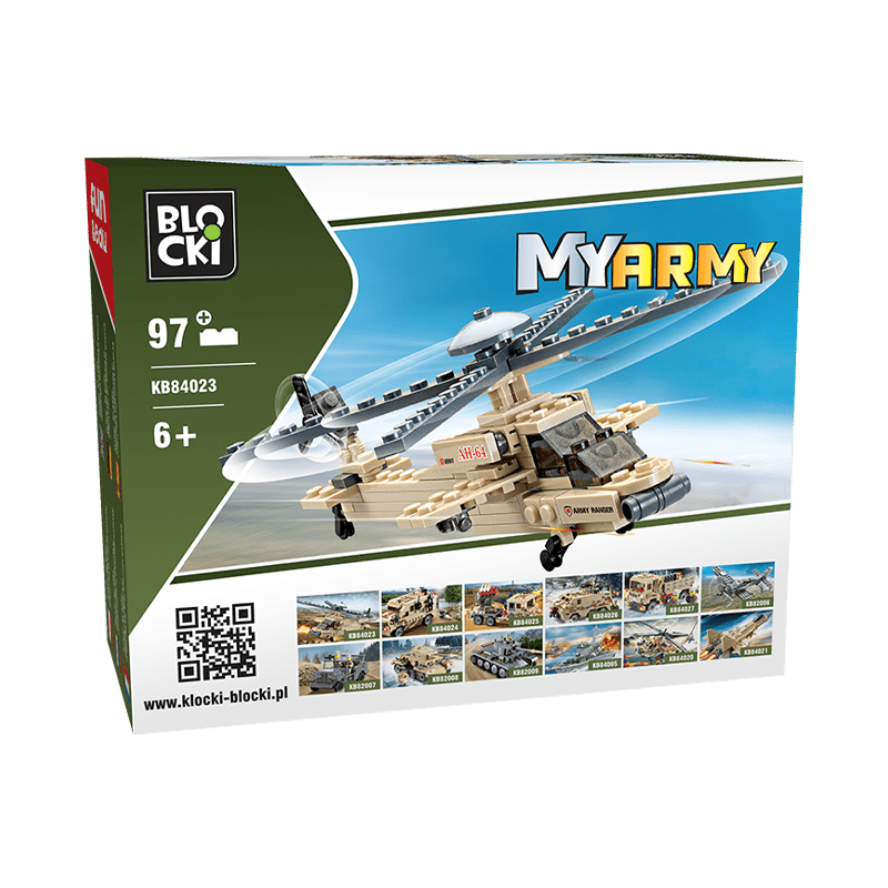 Set cuburi constructie MyArmy Elicopter militar, 97 piese, Blocki